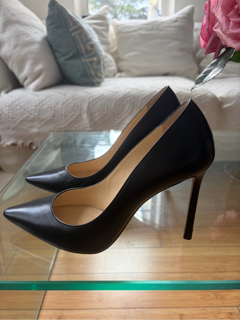 Jimmy Choo Romy 100 Classic Black Pointed-Toe Stiletto Pumps - Womens